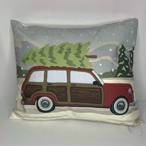 Holiday Christmas Car Tree Throw Pillow 18 x 15